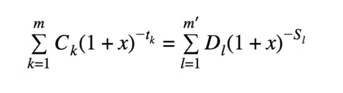 Obraz przedstawia złożony wzór matematyczny, zawierający sumy, potęgi i symbole matematyczne, który służy do obliczenia wysokości RRSO dla pożyczki lub kredytu